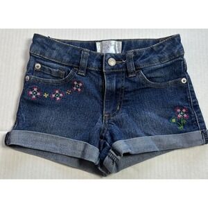 Pony Tails Floral Cut Off Shorts Girls Embroidered Raw Hem Denim Blue Size 5